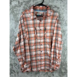 Magellan Outdoor XL Plaid Fishing Shirt Vented Long Sleeve Orange Sun Protection